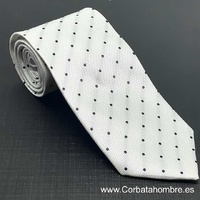 CORBATA BLANCA ELEGANTE DE LUNARES NEGROS