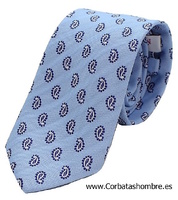 CORBATA CACHEMIR EN AZUL CLARO Y MARINO CON BLANCO