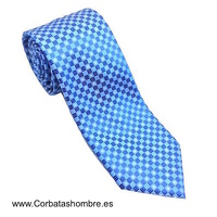 CORBATA CUADROS AZULES Y BLANCOS GEOMETRICOS