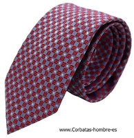 CORBATA CUADROS PEQUEÑOS ROJOS Y GRISES