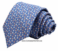 CORBATA DE BOLAS DE TENIS  AZUL INTENSO CON PELOTAS EN GRIS Y ROJO