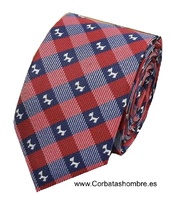 CORBATA DE CUADROS ROJOS Y AZULES MARINO CON PERRITOS MILÚ