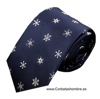 CORBATA DE ESTRELLAS BLANCAS DE NIEVES SOBRE AZUL MARINO