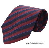 CORBATA DE HOMBRE A RAYAS AZULES Y BURDEOS