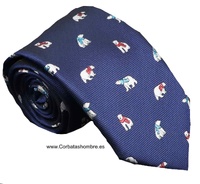 CORBATA  DE OSOS POLARES BLANCOS SOBRE  AZUL MARINO 