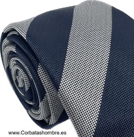 CORBATA DE RAYAS GRISES Y AZUL MARINO CON INSECTO