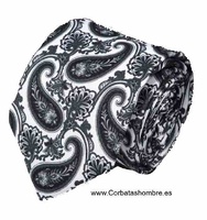 CORBATA DE SEDA BLANCA CON CACHEMIR NEGRO