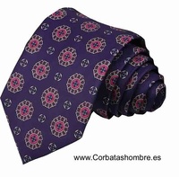 CORBATA DE SEDA LILA CON ROSETONES OCTOGONALES 