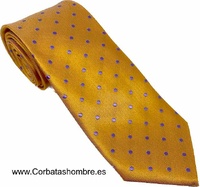 CORBATA DORADA CON LUNARES LILAS O MORADOS