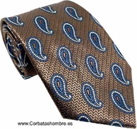 CORBATA ESPIGADA COBRE CON CACHEMIRES AZULES CON BLANCO