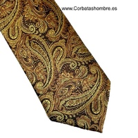 CORBATA ESTRECHA DE CACHEMIR EN COLORES DORADOS CON MARRÓN CAFÉ MUY ELEGANTE