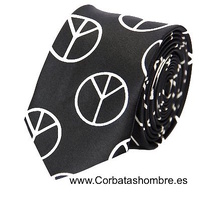 CORBATA ESTRECHA SIMBOLO PACIFISTA EN NEGRO Y BLANCO