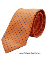 CORBATA FONDO NARANJA  CON TOPOS O LUNARES PEQUEÑOS AZULES