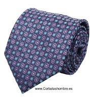 CORBATA FONDO NEGRO CON FLORES PEQUEÑAS LILAS Y AZUL TURQUESA