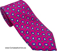 CORBATA FUCSIA DE MINI CACHEMIRES AZULES Y FLORES VERDES