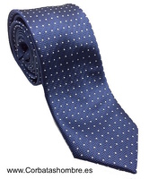 CORBATA ITALIANA AZUL MARINO CON TOPOS BLANCOS