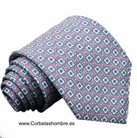 CORBATA MALVA CON FLORES VERDE AGUA DE DIBUJO TRAMADO MUY ELEGANTE