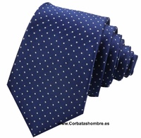 CORBATA MARINO DE MINI LUNARES BLANCOS MUY PEQUEÑOS Y ELEGANTES