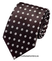 CORBATA MARRÓN CHOCOLATE CON LUNARES BLANCOS MEDIANOS