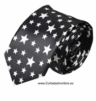 CORBATA NEGRA DE ESTRELLAS BLANCAS ESTRECHA