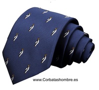 CORBATA  PINGÜINOS BLANCOS Y NEGROS  SOBRE FONDO AZUL MARINO 