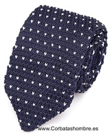 CORBATA PUNTO AZUL MARINO  CON TOPOS BLANCOS