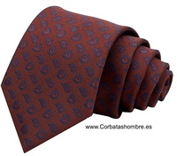 CORBATA ROJO AGRANATADO DE CACHEMIRES PEQUEÑOS AZULES