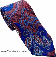 CORBATA ROJO INTENSO Y AZULONA DE CACHEMIRES ELEGANTÍSIMA