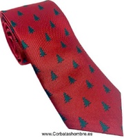 CORBATA ROJO NAVIDAD CON ÁRBOLES DE ABETO VERDES