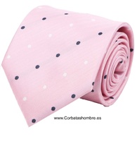 CORBATA ROSA CON LUNARES BLANCOS Y MARINOS MUY ELEGANTE