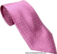 CORBATA ROSA CON TOPOS  BLANCOS MUY  PEQUEÑOS