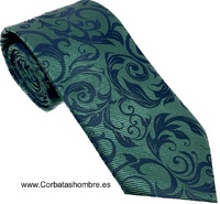 CORBATA VERDE CON CENEFA DE HOJAS VERDE OSCURO MUY ELEGANTE