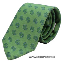 CORBATA VERDE CON DIBUJO  DE CACHERMIR  EN  AZUL MARINO 