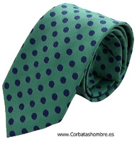 CORBATA VERDE CON LUNARES  AZUL MARINO 