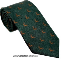 CORBATA VERDE OSCURO CON DIBUJO  DE CIERVOS MARRONES 