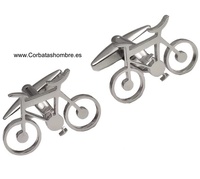 GEMELOS DE CAMISA CON BICICLETAS DE CARRETERA PLATEADAS DISEÑO MINIMALISTA