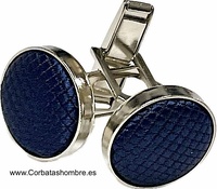 GEMELOS DE METAL Y TELA DE MINI CUADROS EN AZUL MARINO