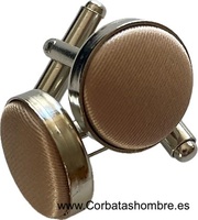 GEMELOS DE TELA DORADA BEIGE Y METAL PLATEADO PARA ABOCHAR PUÑOS DE CAMISA