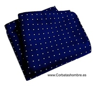 PAÑUELO AZUL MARINO  CON LUNARES AZULES CLAROS  PEQUEÑOS PARA BOLSILLO DE CHAQUETA