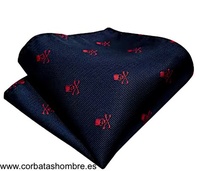 PAÑUELO BOLSILLO CHAQUETA AZUL MARINO CON CALAVERAS ROJAS