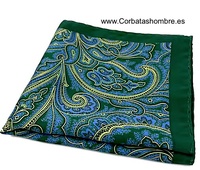 PAÑUELO BOLSILLO CHAQUETA VERDE Y AZUL DE CACHEMIRES GRANDES 