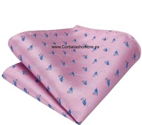 PAÑUELO ROSA CON FLAMENCOS AZULES PARA BOLSILLOS CHAQUETA