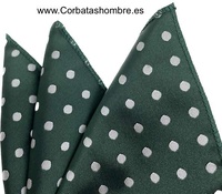 PAÑUELO VERDE  OSCURO CON LUNARES BLANCOS DE BOLSILLO DE CHAQUETA 